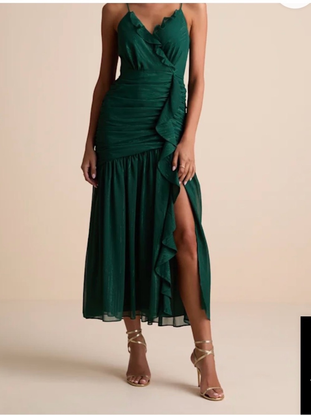 Lulu's Emerald Green Ruffled High-Low Wrap Dress